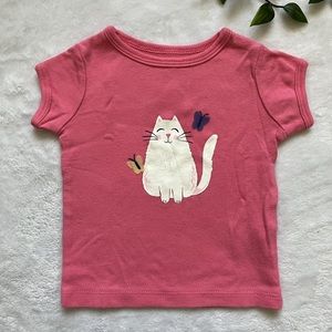 Carter’s Pink Cat Butterfly Tee 6M 3D Embellishment Cotton Short Sleeve GUC Baby